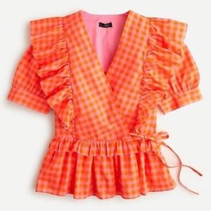 J.Crew Ruffle Gingham Wrap Top. XS.